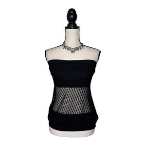 Y2K Bluoi Black Fishnet Strapless Sheer Bubble Tube Top Size Large